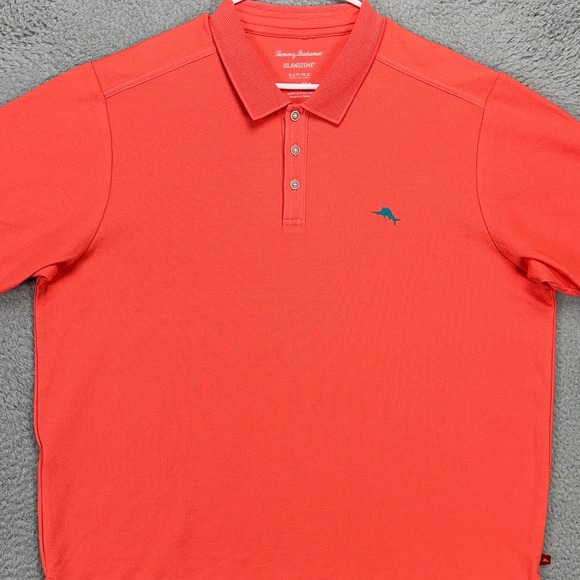 Tommy Bahama Island Zone Polo Shirt Mens 2XL Pink Supima Cotton Blend Logo Rugby